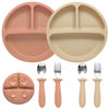 Picture of Eascrozn Silicone Baby Feeding Set, 2 Pack Divided Suction Plates for Baby, 2 Pack Spoons and Forks Set Baby Eating Essentials, Feeding Supplies for Toddler Utensils, BPA Free