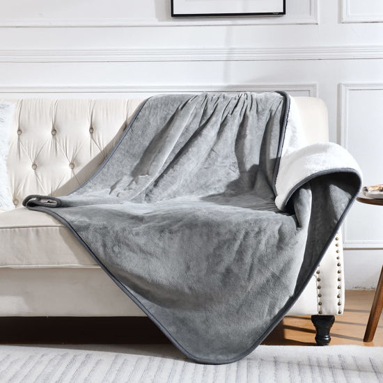 Picture of Yaning Waterproof Blanket for Bed Couch Sofa, Soft Liquid Pee Proof Pet Blanket for Dog Puppy Cat, Reversible Sherpa Fleece Furniture Protector (Grey, 50x60 inches)