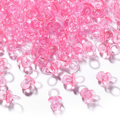 Picture of XINHUIDALSQ 150 Mini Acrylic Pacifiers for Baby Shower Game, 0.86 Inch Bulk Chupones para Gender Reveal Party Favors Table Decoration (Pink)