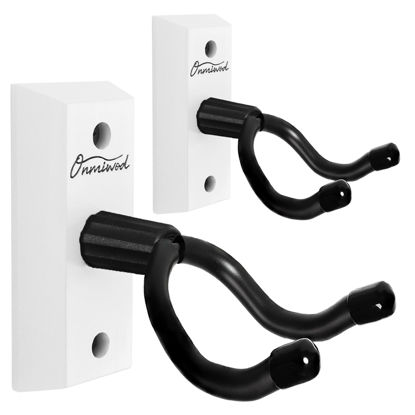 Picture of Ukulele Wall Mount Hanger 2 Pack, White Hardwood U-Shaped Ukulele Holder Hanger, Ukulele Wall Mount Hook for Ukulele Banjo Mandolin Concert Pineapple Soprano Tenor and Baritone