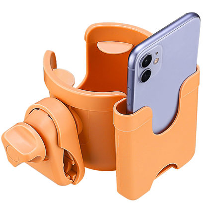 Picture of Suranew Adjustable Stroller Cup Holder with Phone Holder for Baby Stroller for Family Members (Orange)