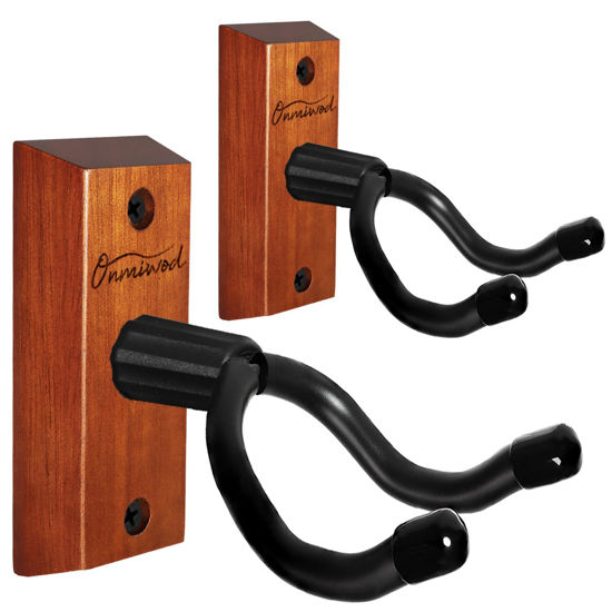Picture of Ukulele Wall Mount Hanger 2 Pack, Mahogany Wood U-Shaped Ukulele Holder Hanger, Ukulele Wall Mount Hook for Ukulele Banjo Mandolin Concert Pineapple Soprano Tenor and Baritone
