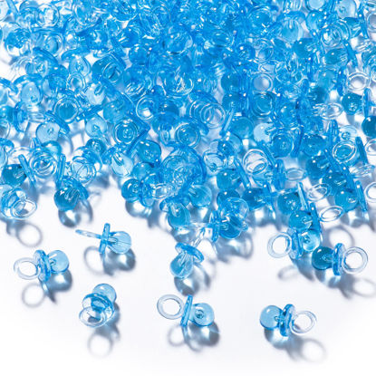 Picture of 150 Mini Acrylic Pacifiers for Baby Shower Game, 0.86 Inch Bulk Chupones para Gender Reveal Party Favors Table Decoration (Blue)