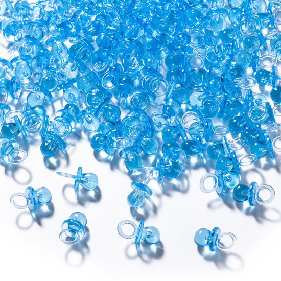 Picture of 150 Mini Acrylic Pacifiers for Baby Shower Game, 0.86 Inch Bulk Chupones para Gender Reveal Party Favors Table Decoration (Blue)