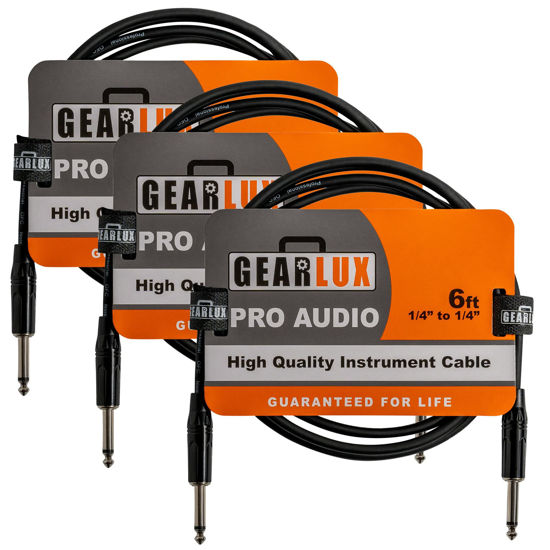 Picture of Gearlux Instrument Cable/Guitar Cable, 1/4-inch to 1/4-inch, Black, 6-Feet - 3 Pack