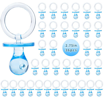 Picture of Pacifiers for Baby Shower Game, 36 Plastic Pacifiers for Baby Shower Decoration DIY, Large Size Baby Shower Pacifiers, Gender Reveal Party Table Scatter/Hunt Baby Shower Game Props(Blue, 2.75 in)