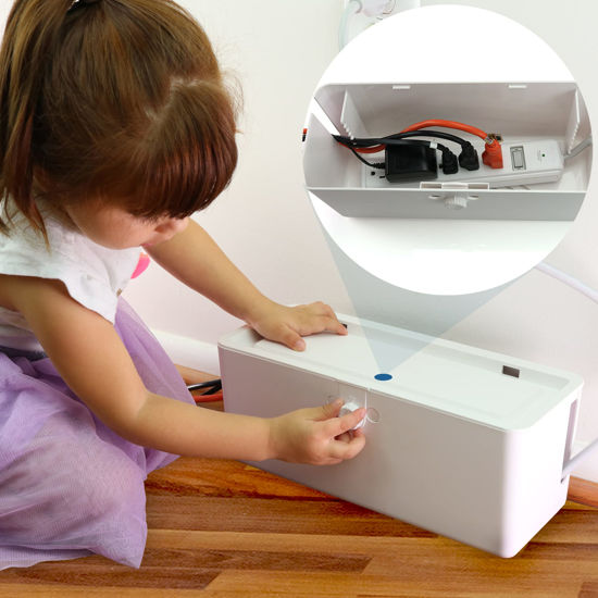 Picture of Power Strip Cover Box - Effectively Baby Proofs Power Strip with Patented Dual Lock. Convenient Side Openings for Cords & Cables. Protects Small Hands & Fingers