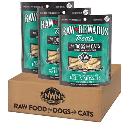 Picture of Northwest Naturals Raw Rewards Freeze-Dried Green Lipped Mussel Treats for Dogs and Cats - Bite-Sized Pieces - Healthy, 1 Ingredient, Human Grade, Natural - 2 Oz (Pack of 3)
