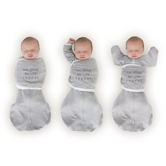 Picture of SwaddleDesigns Omni Swaddle Sack for Newborn, Transitional Swaddle Sack with Wrap & Arms Up Sleeves & Mitten Cuffs, Easy Transition Swaddle Sleep Sack, Heathered Gray, Eat & Sleep, Small, 0-3 Months