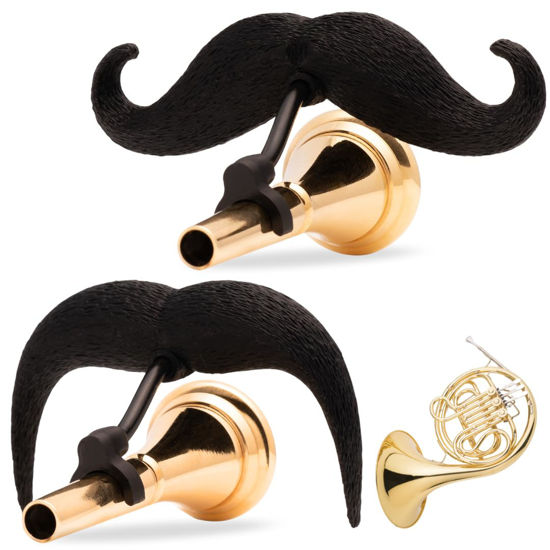 Picture of Brasstache 2.0 Combo Pack - [2-Pack] The Original Clip-on Mustache for Brass Instrument Mouthpieces, XL and Handlebar Combo Version (French Horn)