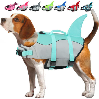 Picture of EMUST Dog Life Vest, Dog Life Jacket for Small, Medium, Large Dogs with Rescue Handle Flotation Vest Safety Lifesaver for Swimming Pool Beach Boating Water, (S, Turquoise)