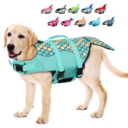 Picture of EMUST Dog Life Vests, Dog Life Preserver for Swimming, Boat, Pool, Ripstop Dog Life Jacket with High Buoyancy and Lift Handle for Small and Medium Breeds, (M, Green)