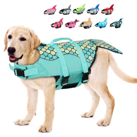 Picture of EMUST Dog Life Vests, Dog Life Preserver for Swimming, Boat, Pool, Ripstop Dog Life Jacket with High Buoyancy and Lift Handle for Small and Medium Breeds, (M, Green)