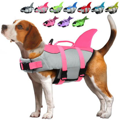 Picture of EMUST Dog Life Jacket, Ripstop Dog Lifesaver Vests with Rescue Handle for Small Medium and Large Dogs, Pet Safety Swimsuit Preserver for Swimming Pool Beach Boating (XS,Pink)