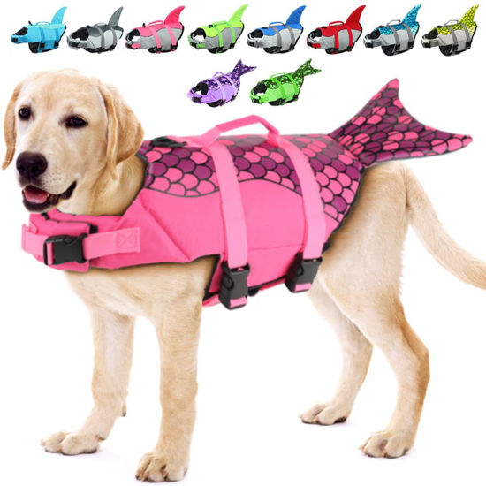 Picture of EMUST Dog Life Jacket Mermaid, Ripstop Dog Life Vests with Rescue Handle for Small Medium and Large Dogs, Pet Safety Swimsuit Preserver for Swimming Pool Beach Boating, XS