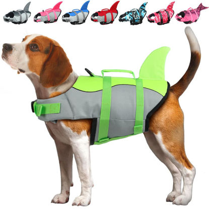 Picture of EMUST Dog Life Vests, Dog Floats for Swimming, Boat, Pool, Ripstop Dog Life Jacket with High Buoyancy and Lift Handle for Small and Medium Breeds, (M,Green)