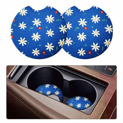 Picture of 2 Pack Car Coasters for Drinks Absorbent - 2.75 Inch Cute Car Cup Holder Coasters for Women, Removable Cup Holder Coaster for Your Car, Car Interior Accessories for Women & Girls (Chrysanthemum)