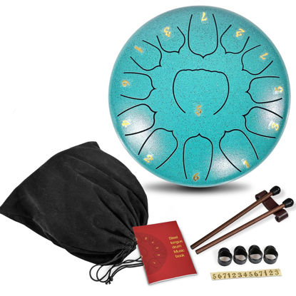 Picture of Rain Drum for Outside ，Steel Tongue Drum 6.5 Inch 13 Notes，Sound Healing Instruments for Musical Education Entertainment Meditation Yoga Zen Gifts (Malachite Green, 6.5 Inches 13 Notes)