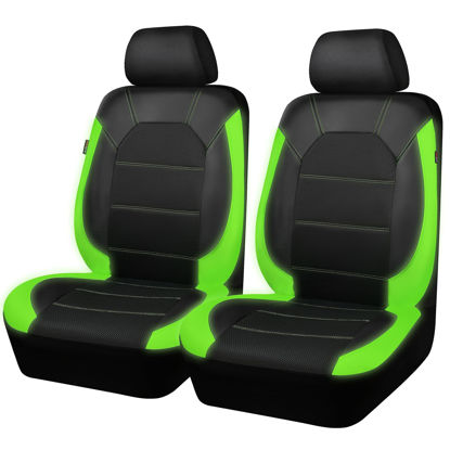 Picture of CAR PASS® Universal Luminous Leather Two Front Seat Covers Front only,Sport seat Covers fits Most Cars, SUVs CRV, Trucks F150, Coupe, Sedan and Vans Airbag Compatible (Black Green)