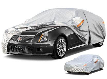 Picture of Kayme 6 Layers Car Cover Custom Fit for Cadillac CTS (2003-2014) Waterproof All Weather for Automobiles, Outdoor Full Cover Rain Sun UV Protection.Silver