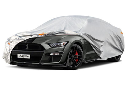 Picture of Kayme 6 Layers Car Cover Custom fit for Ford Mustang/Shelby (1964-2025) Waterproof All Weather for Automobiles, Outdoor Full Cover Rain Sun UV Protection.Silver
