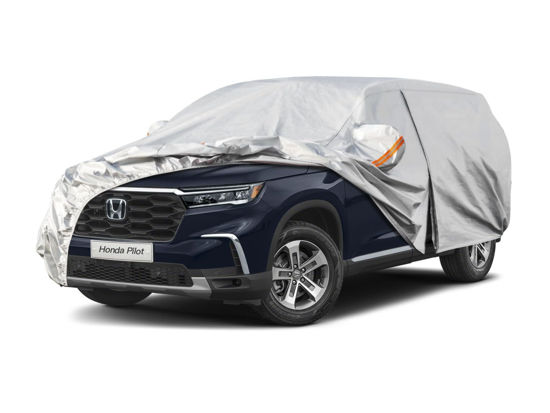Picture of Kayme 6 Layers SUV Car Cover Custom Fit for Honda Pilot (2008-2025) Waterproof All Weather for Automobiles, Outdoor Full Cover Rain Sun UV Protection.Silver