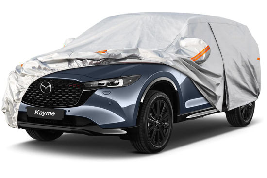 Picture of Kayme 6 Layers SUV Car Cover Custom Fit for Mazda CX-5 CX5 (2012-2025) Waterproof All Weather for Automobiles, Outdoor Full Cover Rain Sun UV Protection.Silver