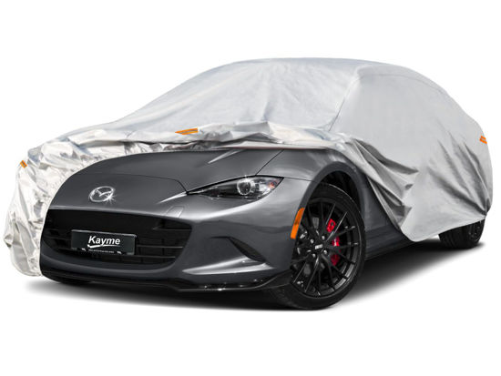 Picture of Kayme 6 Layers Car Cover Custom Fit for Mazda Miata MX-5 MX5 (1990-2024) Waterproof All Weather for Automobiles, Outdoor Full Cover Rain Sun UV Protection.Sliver