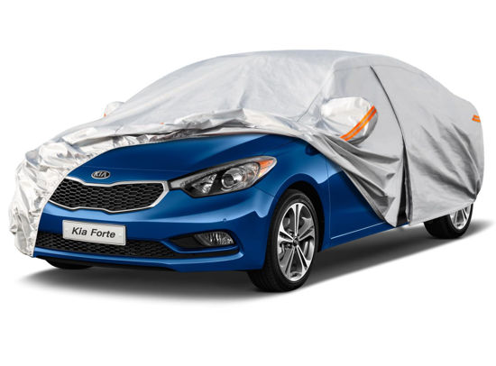 Picture of Kayme 6 Layers Car Cover Custom Fit for Kia Forte (2017-2024) Waterproof All Weather for Automobiles, Outdoor Full Cover Rain Sun UV Protection.Silver