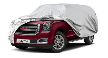 Picture of Kayme 6 Layers SUV Car Cover Custom Fit for GMC Yukon XL (2000-2024) Waterproof All Weather for Automobiles, Outdoor Full Cover Rain Sun UV Protection.Silver