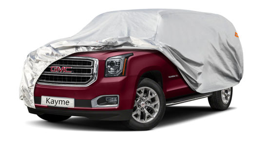 Picture of Kayme 6 Layers SUV Car Cover Custom Fit for GMC Yukon XL (2000-2024) Waterproof All Weather for Automobiles, Outdoor Full Cover Rain Sun UV Protection.Silver
