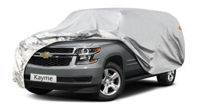 Picture of Kayme 6 Layers SUV Car Cover Custom Fit for Chevrolet Chevy Suburban (1973-2024) Waterproof All Weather for Automobiles, Outdoor Full Cover Rain Sun UV Protection.Silver