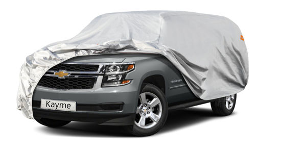 Picture of Kayme 6 Layers SUV Car Cover Custom Fit for Chevrolet Chevy Suburban (1973-2024) Waterproof All Weather for Automobiles, Outdoor Full Cover Rain Sun UV Protection.Silver