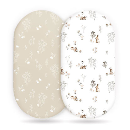 Picture of GRSSDER Stretch Ultra Soft Fitted Bassinet Sheet Set 2 Pack, Universal Fit for Bassinets Baby Cradle Moses Basket Oval Rectangle Mattress Safe and Snug, Stylish Watercolor Rabbit Pattern