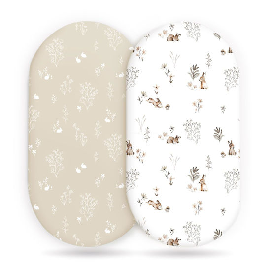 Picture of GRSSDER Stretch Ultra Soft Fitted Bassinet Sheet Set 2 Pack, Universal Fit for Bassinets Baby Cradle Moses Basket Oval Rectangle Mattress Safe and Snug, Stylish Watercolor Rabbit Pattern