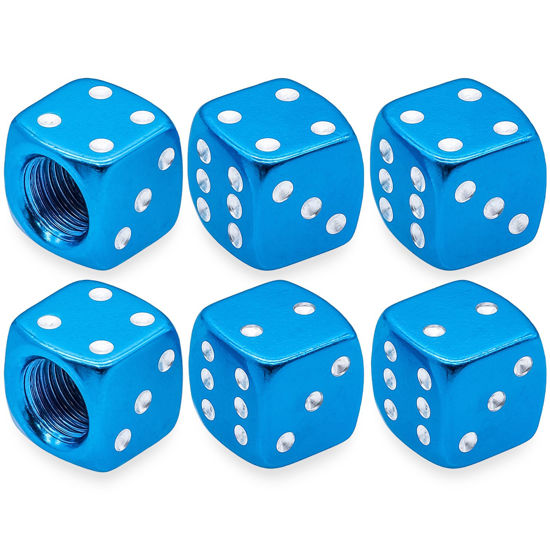 Picture of MEAJOO 6PCS Aluminum Dice Tire Valve Stem Caps, Universal Aluminium Alloy Dustproof Tire Valve Stem Covers for Cars, SUV, Trucks, Bikes, Motorcycles, Bicycles(Light Blue)