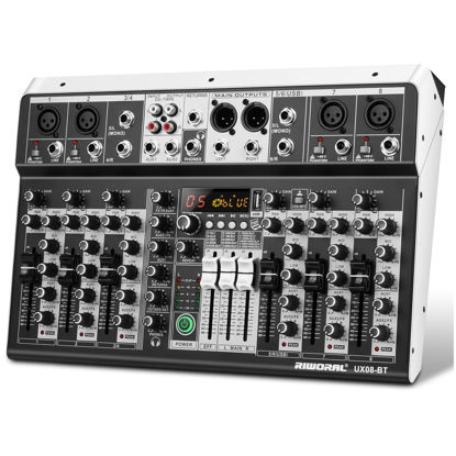 Picture of 8 Channel Audio Mixer DJ Mixer Sound Board Console 16 Dsp USB Audio Interface MP3 Input +48V Phantom Bluetooth Studio Mixer Audio For Karaoke Streaming Recording