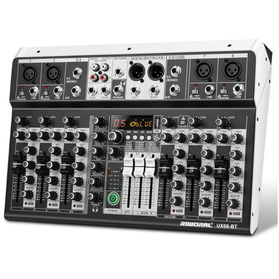 Picture of 8 Channel Audio Mixer DJ Mixer Sound Board Console 16 Dsp USB Audio Interface MP3 Input +48V Phantom Bluetooth Studio Mixer Audio For Karaoke Streaming Recording