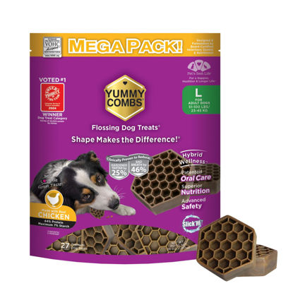 Picture of Yummy Combs Dog Dental Treats | Vet VOHC Approved - A Yummy Treat for Teeth Cleaning | Chicken Protein Treat for Large Dogs (36 oz)