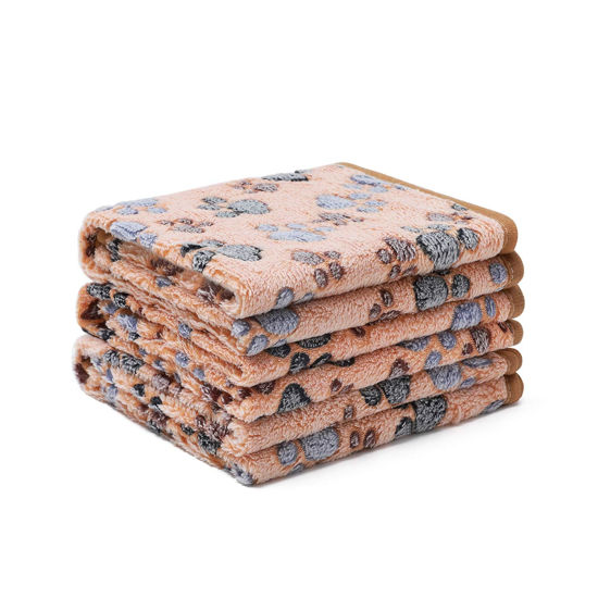 Picture of 1 Pack 3 Blankets Super Soft Fluffy Premium Fleece Pet Blanket Flannel Throw for Dog Puppy Cat Paw Brown Small(23x16 inch)