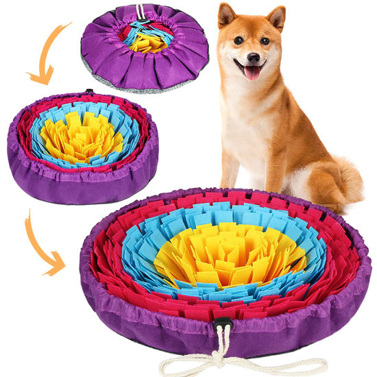 Picture of Vivifying Snuffle Mat for Dogs, Adjustable Dog Puzzle Toys Sniff Mat for All Breeds Dogs, Interactive Dog Enrichment Toys for Slow Eating and Mental Stimulation (Yellow Blue Purple)