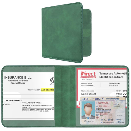 Picture of CoBak Car Registration and Insurance Holder - Vehicle Glove Box Car Organizer, Auto Truck Comparment Accessories Case for Essential Document, Driver License, Cards (Emerald)