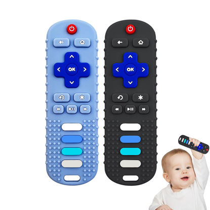 Picture of YAPROM 2Pcs Silicone Teething Toys, TV Remote Teether Toys for Baby Remote Teething Toys, Silicone Toy Remote for Infant&Toddler Boys Girls BPA Free/Refrigerator Safe