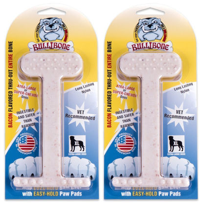 Picture of Bullibone Nylon Dog Chew Toy Nylon Bone - Improves Dental Hygiene, Easy to Grip Bottom, and Permeated with Flavor (Bacon, XL - 2 Pack)