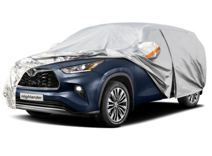 Picture of Kayme 6 Layers SUV Car Cover Custom Fit for Toyota Highlander (2013-2025) Waterproof All Weather for Automobiles, Outdoor Full Cover Rain Sun UV Protection.Silver