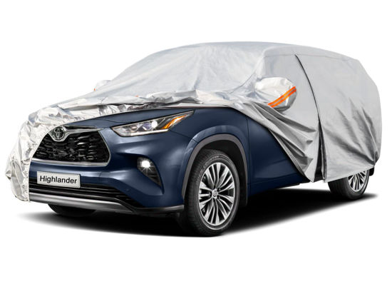 Picture of Kayme 6 Layers SUV Car Cover Custom Fit for Toyota Highlander (2013-2025) Waterproof All Weather for Automobiles, Outdoor Full Cover Rain Sun UV Protection.Silver