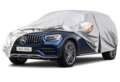 Picture of Kayme 6 Layers SUV Car Cover Custom Fit for Mercedes Benz GLC 300 350e（2016-2025） Waterproof All Weather for Automobiles, Outdoor Full Cover Rain Sun UV Protection.Silver