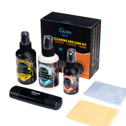 Picture of GUITTO Guitar Cleaning Kit, All in One Guitar Care Kit Fretboard Lemon Oil, Polish, Guitar String Cleaner, Microfiber Cloth