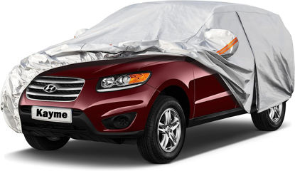 Picture of Kayme 6 Layers SUV Car Cover Custom Fit for Hyundai Santa Fe (2006-2025) Waterproof All Weather for Automobiles, Outdoor Full Cover Rain Sun UV Protection.Silver