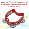 Picture of Cheerock Pack of 2 Plastic Percussion Handheld Tambourines with 4 Jingle Bells, Red Mini Hand Bell Percussion, Musical Rhythm Instruments for Kids, Adults, School and Party